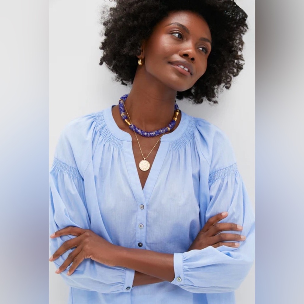 TUCKERNUCK Ashton Chambray Top with Band Collar & Popover Top, Buttons, S, NWT - Picture 5 of 9